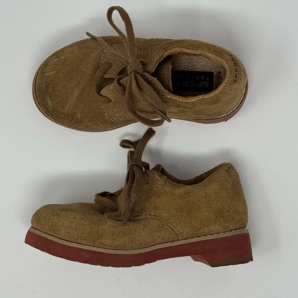 Sperry Top Sider Tevin Suede Shoes Tie Up Dress Shoe, Khaki, toddler size 6.5W‎